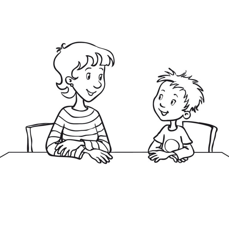 Schulmaterial (privat) Lehrerin und Schüler