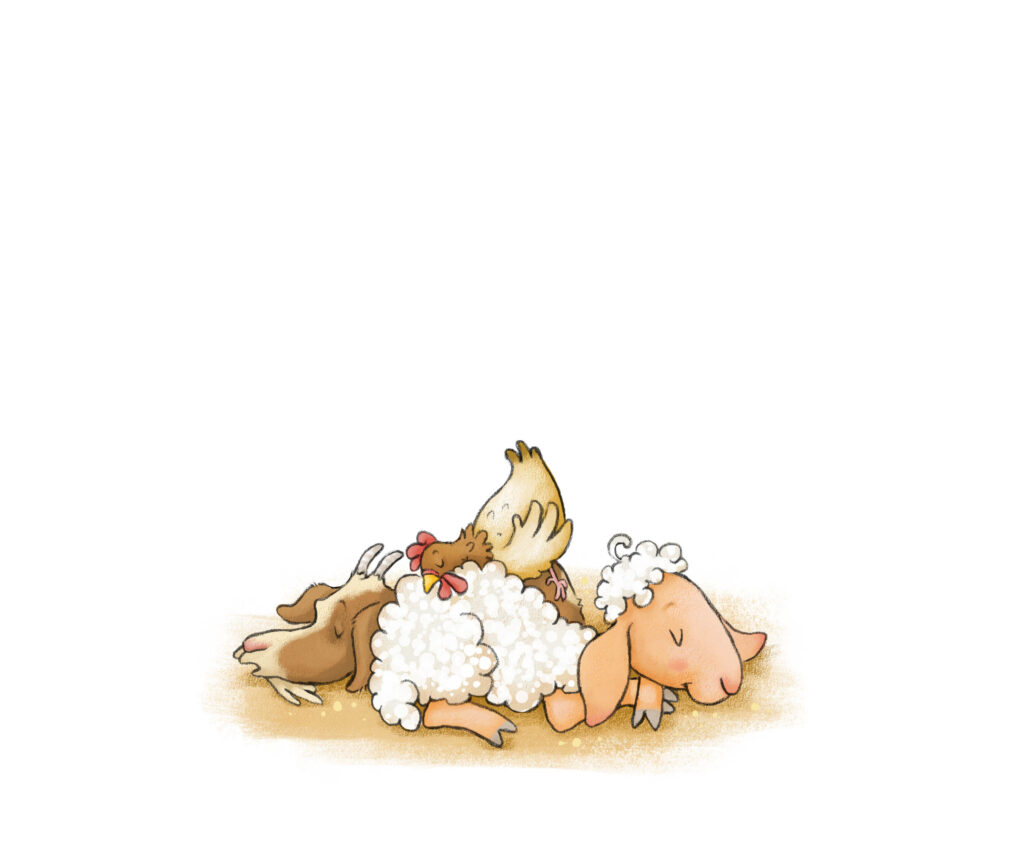 Wolli, Huhn und Ziege schlafen